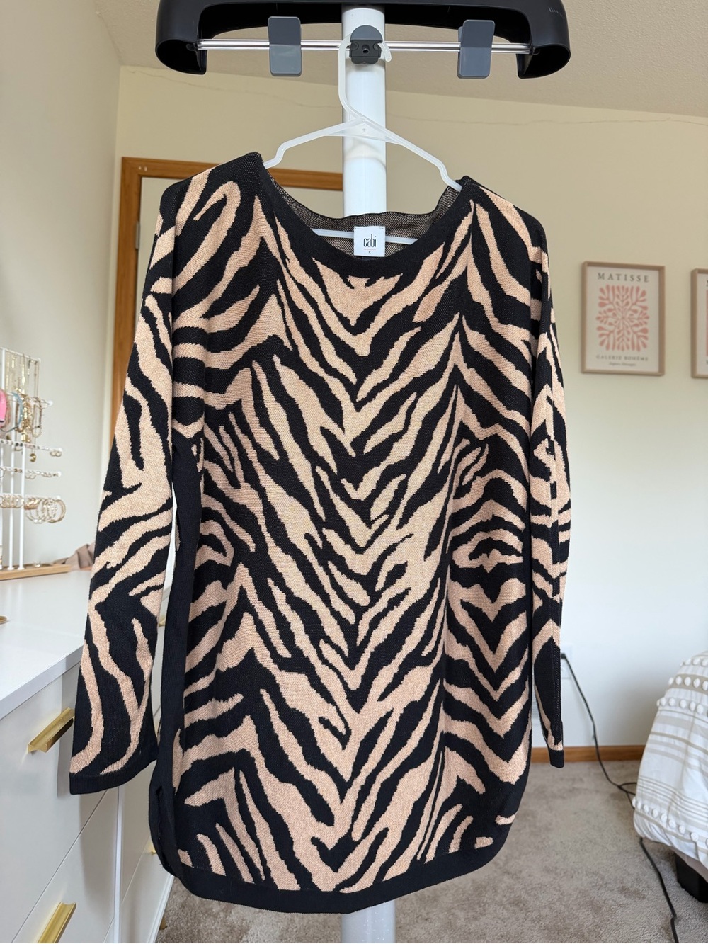 CAbi Black and Beige Zebra-Print Long Sleeve sweater